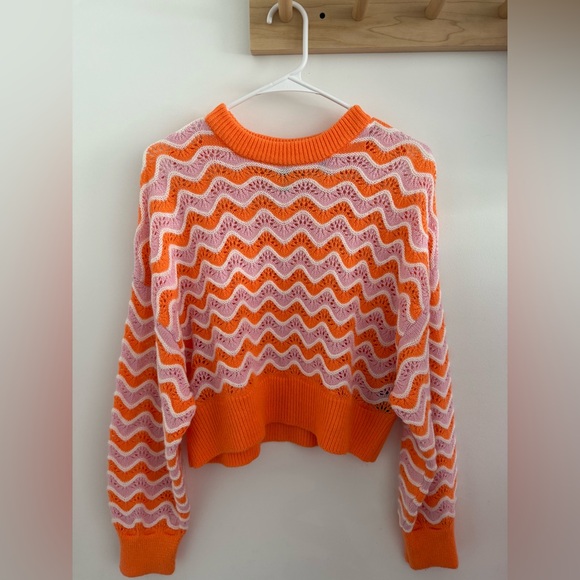 H&M Divided orange and pink squiggle striped knit cropped sweater like new - Picture 2 of 5